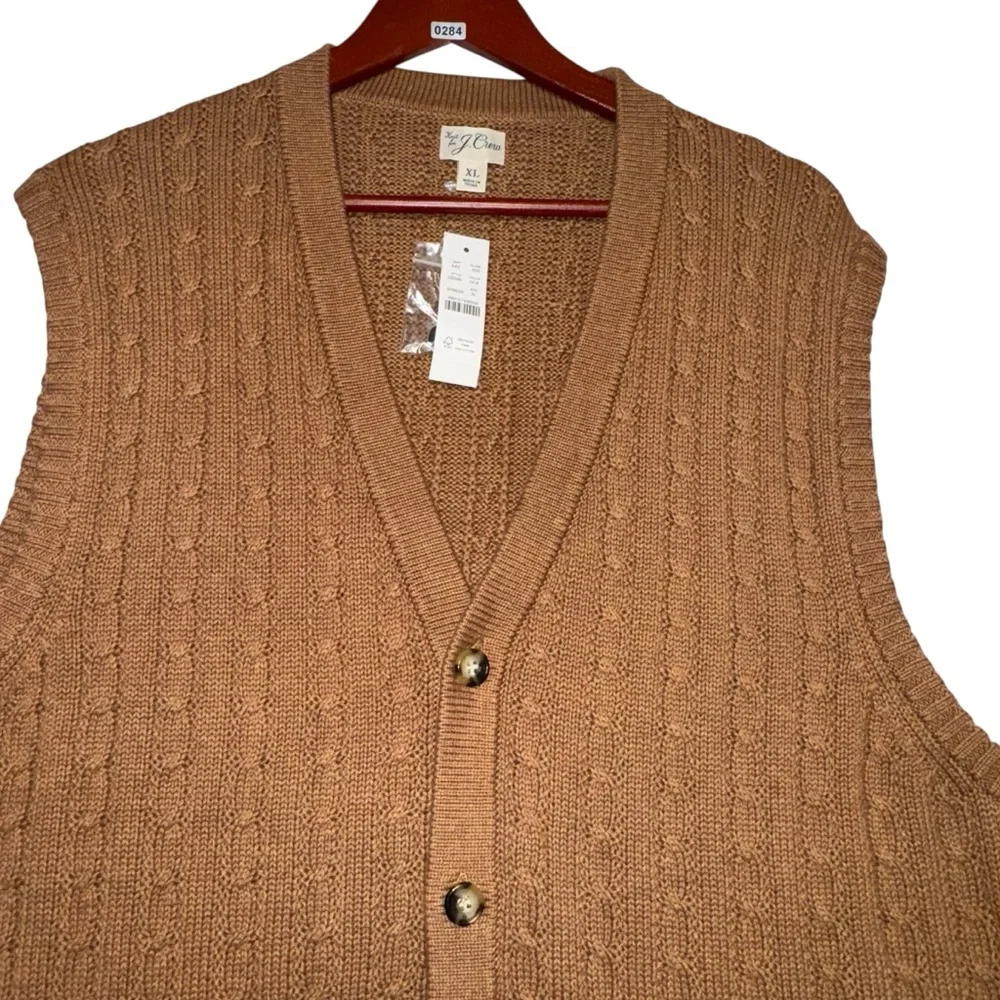 J.Crew Heritage Cotton Cable-Knit Cardigan Sweater Vest - Brown Camel Men's XL